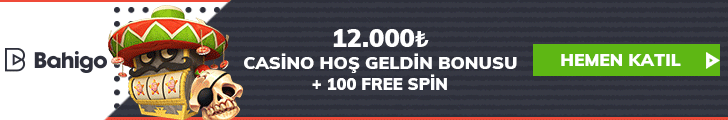 Sombrero takan çizgi karakterli slot makinesi ve kafatası figürü yanında Bahigo bonus reklamı